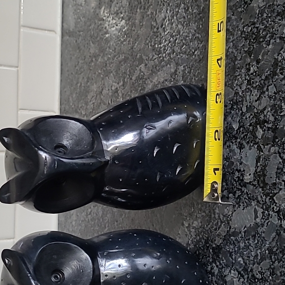 Vintage Hand Carved Black Stone Onyx Owl Shaped Office Library Bookends - Picture 9 of 12